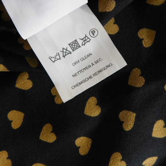 MADEWELL Silk Black Gold Heart Flip Button Back Tiered Top Blouse X-Small - Picture 15 of 16